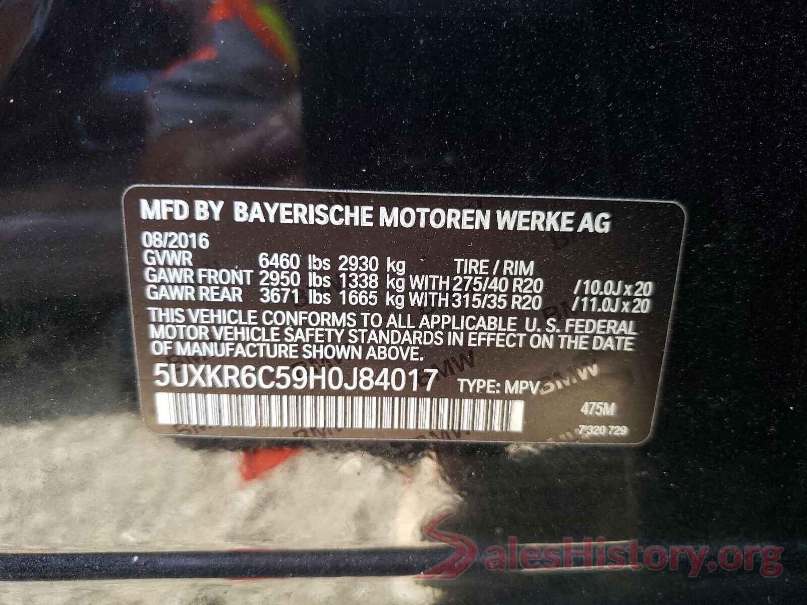 5UXKR6C59H0J84017 2017 BMW X5