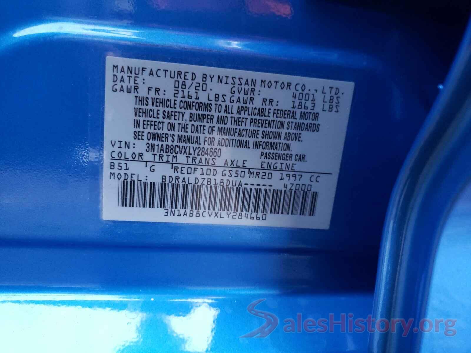 3N1AB8CVXLY284660 2020 NISSAN SENTRA