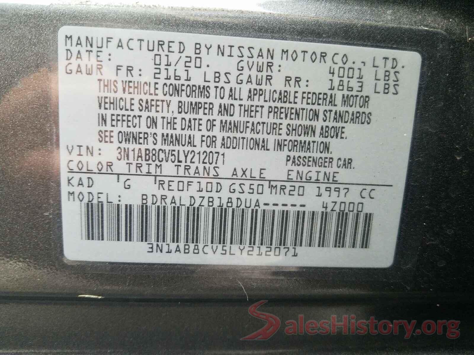 3N1AB8CV5LY212071 2020 NISSAN SENTRA