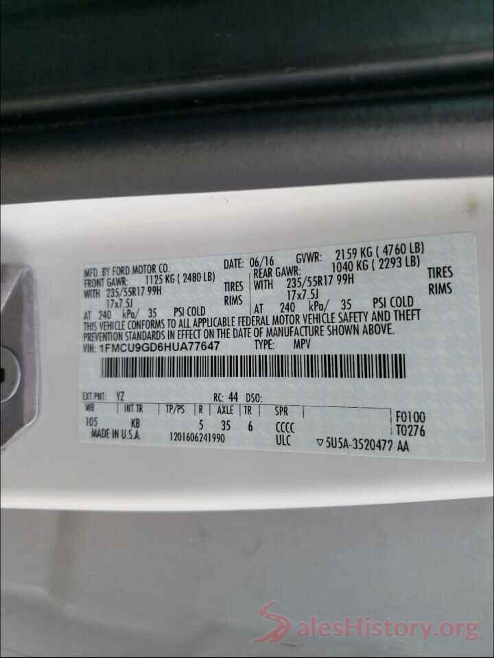 1FMCU9GD6HUA77647 2017 FORD ESCAPE