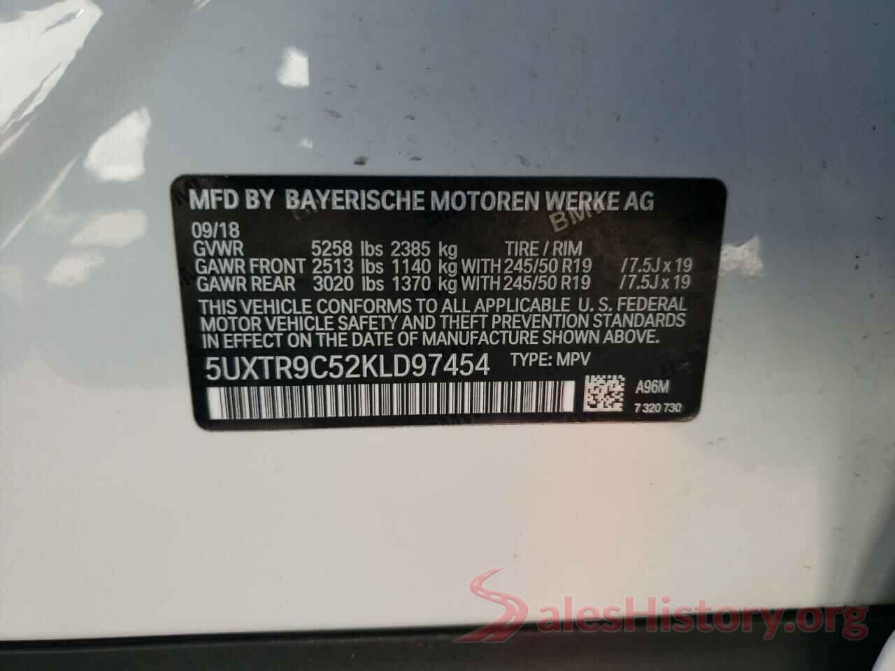 5UXTR9C52KLD97454 2019 BMW X3