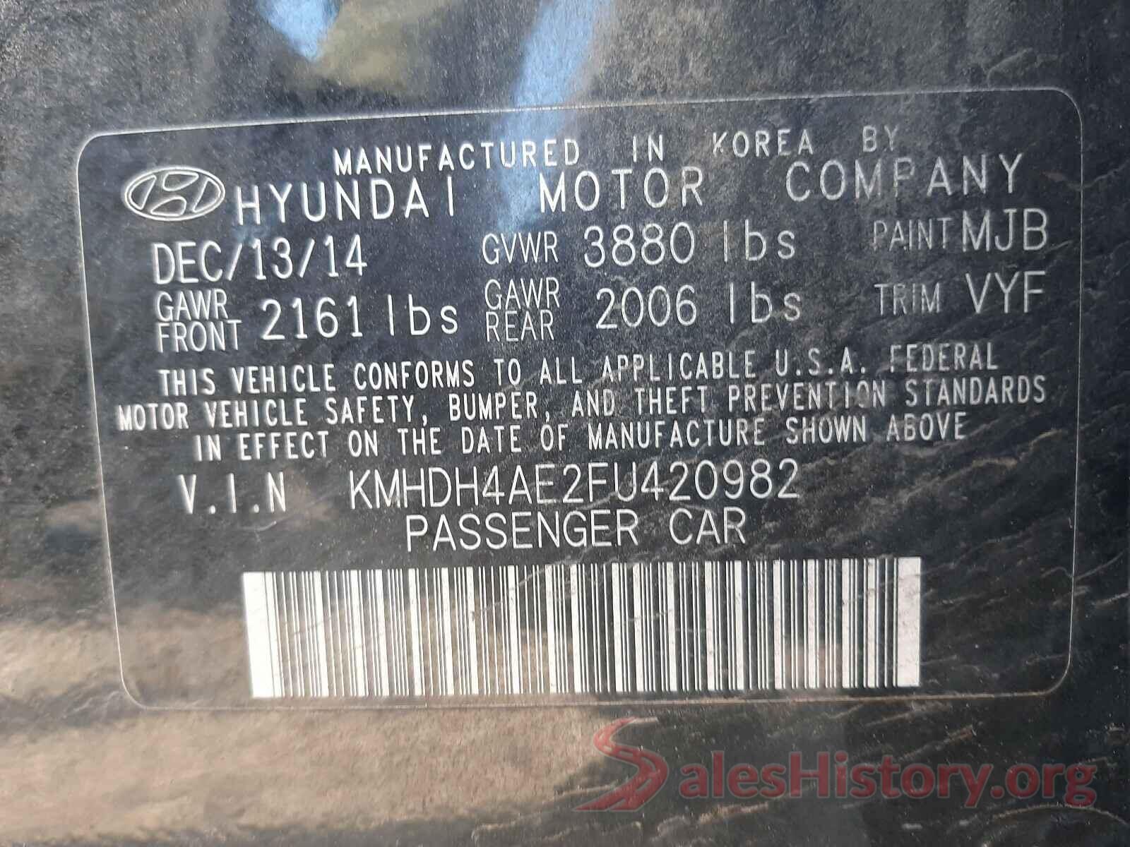 KMHDH4AE2FU420982 2015 HYUNDAI ELANTRA