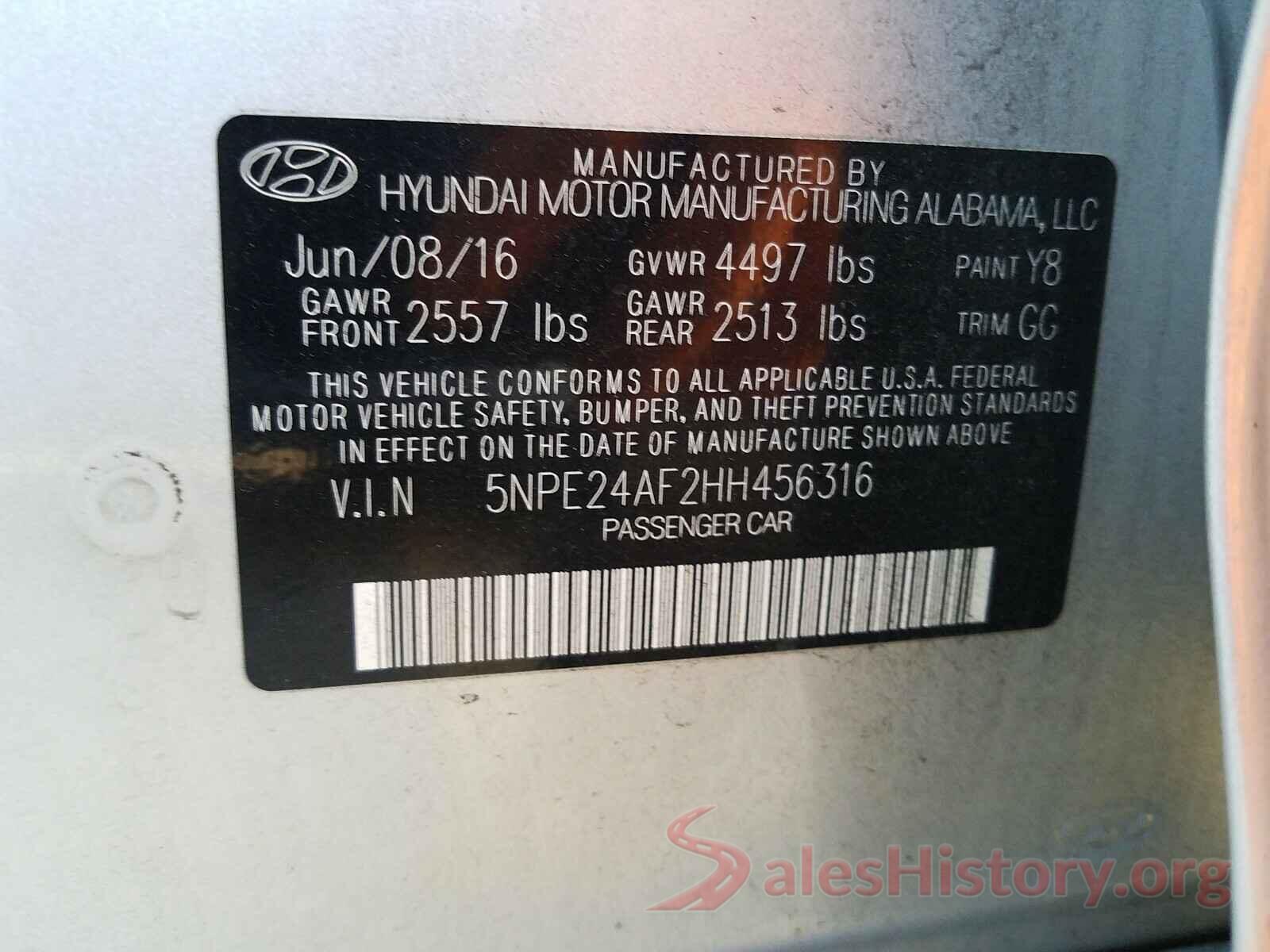 5NPE24AF2HH456316 2017 HYUNDAI SONATA