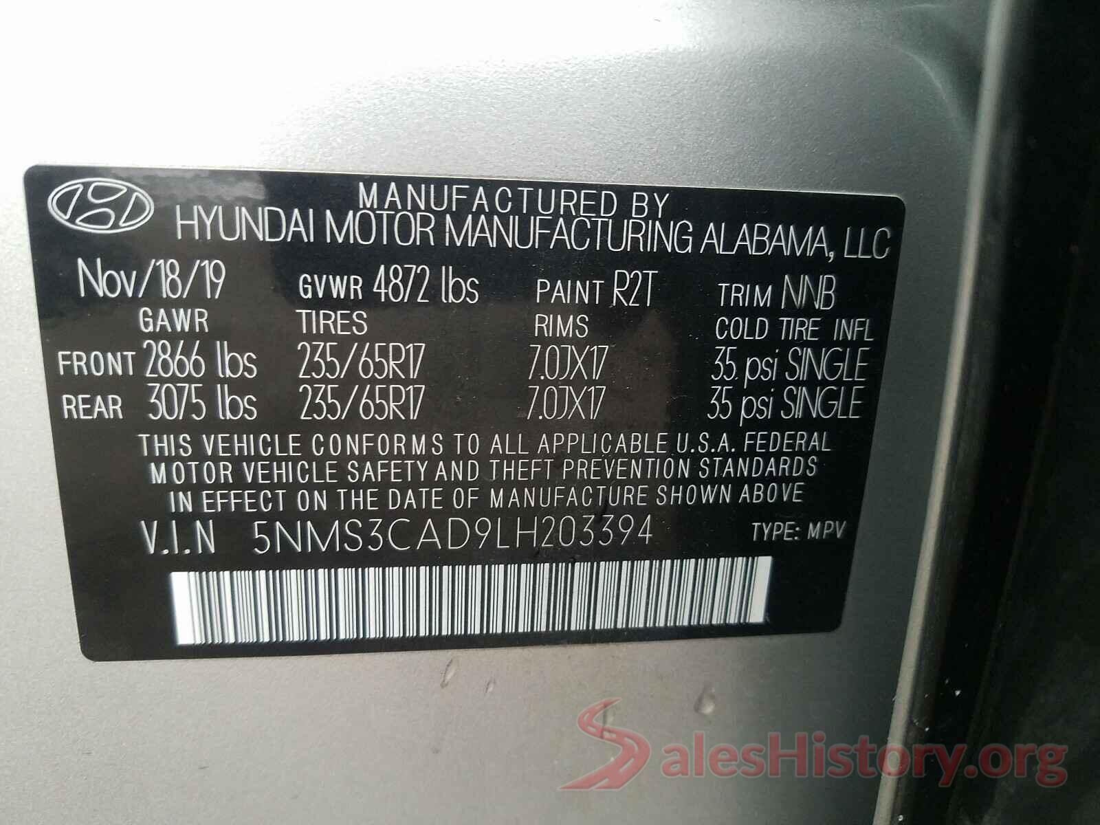 5NMS3CAD9LH203394 2020 HYUNDAI SANTA FE