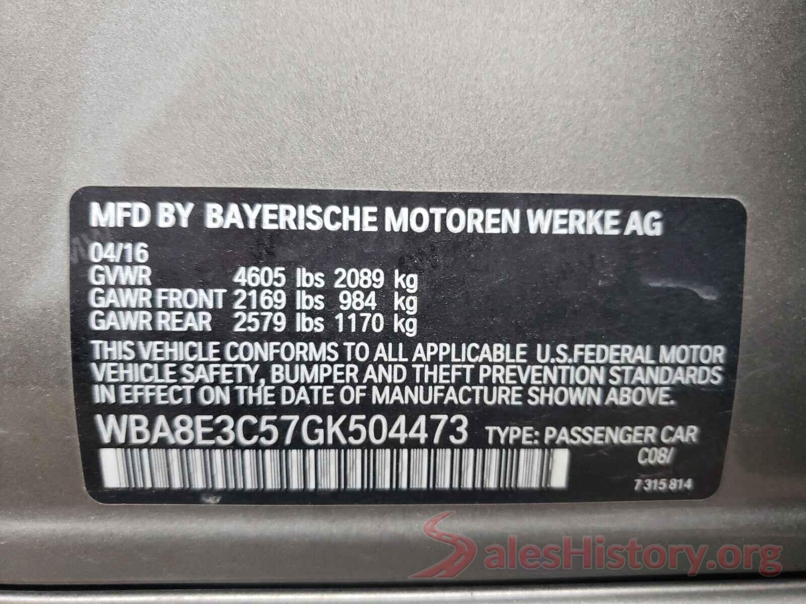 WBA8E3C57GK504473 2016 BMW 3 SERIES