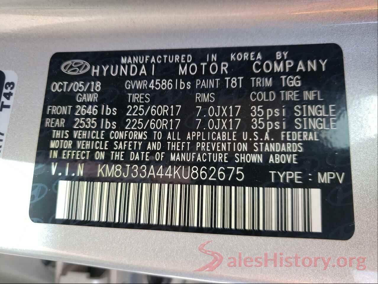 KM8J33A44KU862675 2019 HYUNDAI TUCSON