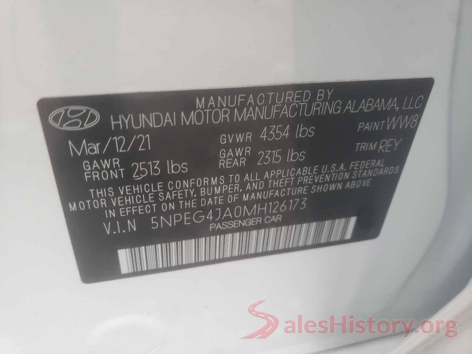 5NPEG4JA0MH126173 2021 HYUNDAI SONATA