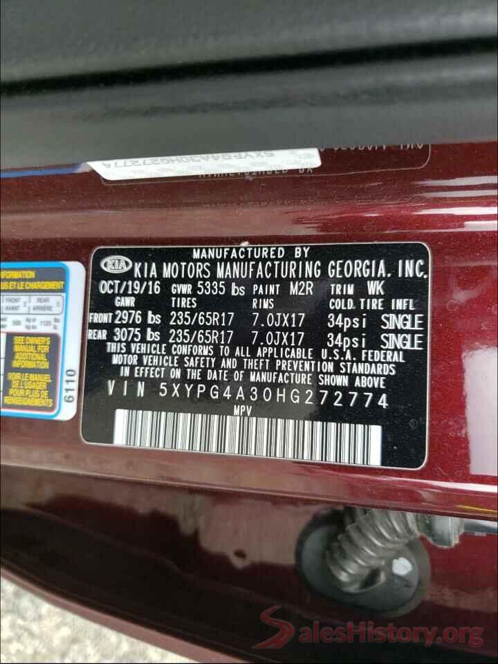 5XYPG4A30HG272774 2017 KIA SORENTO