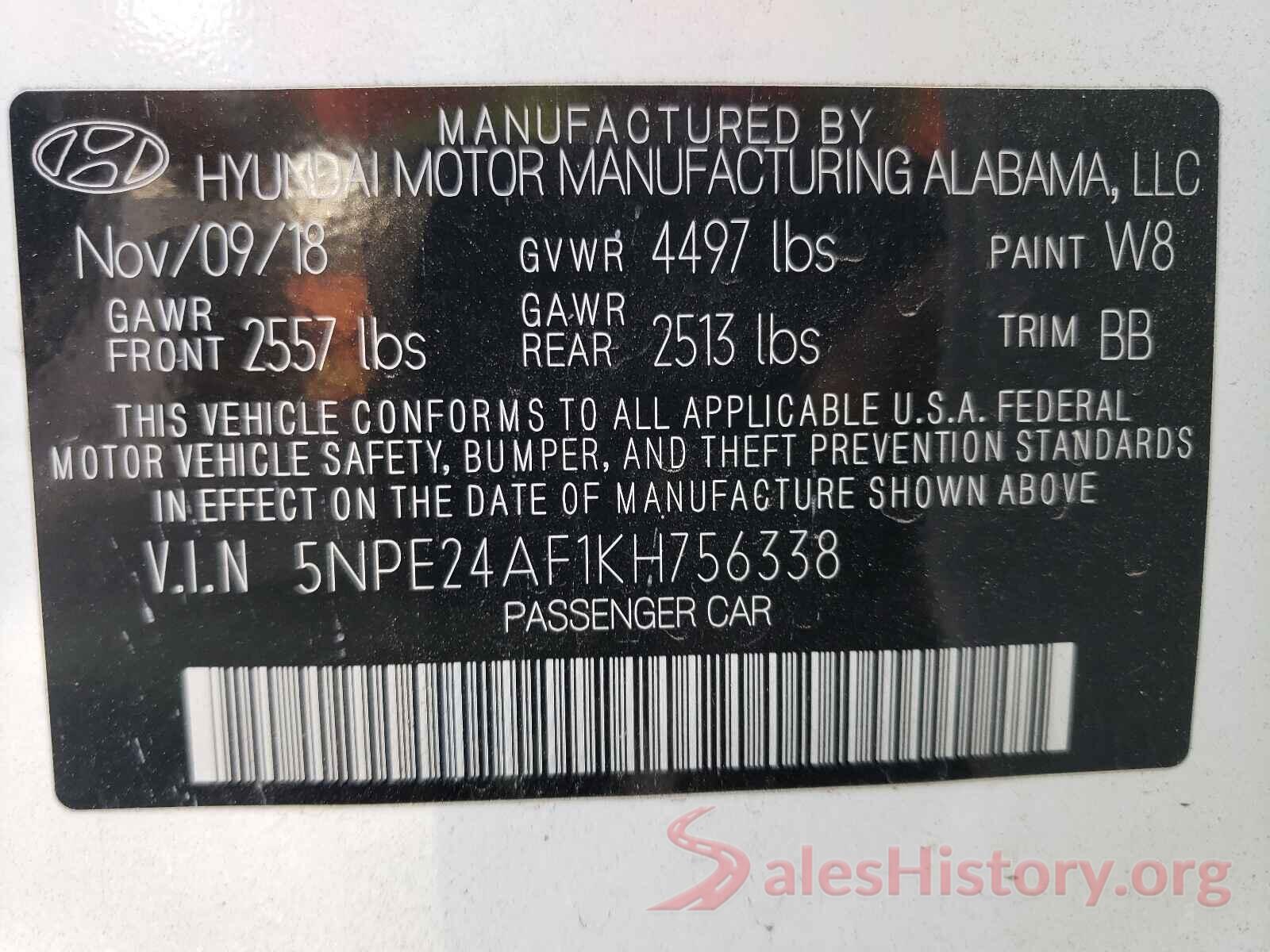 5NPE24AF1KH756338 2019 HYUNDAI SONATA