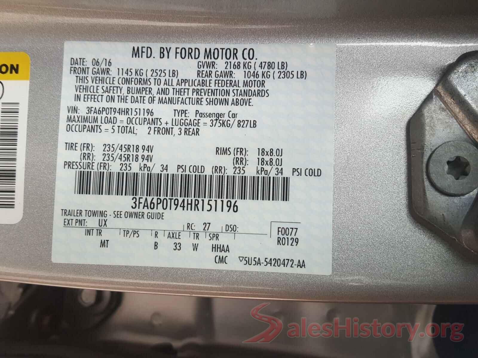 3FA6P0T94HR151196 2017 FORD FUSION