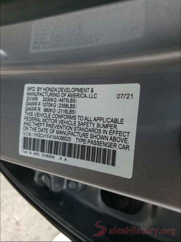 1HGCV1F41MA088525 2021 HONDA ACCORD