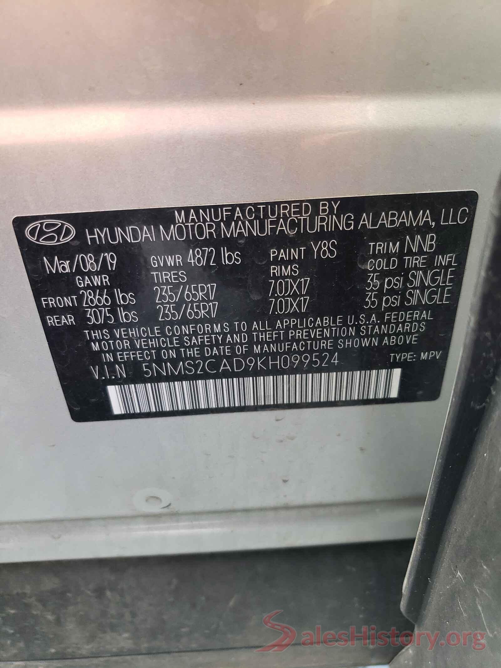 5NMS2CAD9KH099524 2019 HYUNDAI SANTA FE