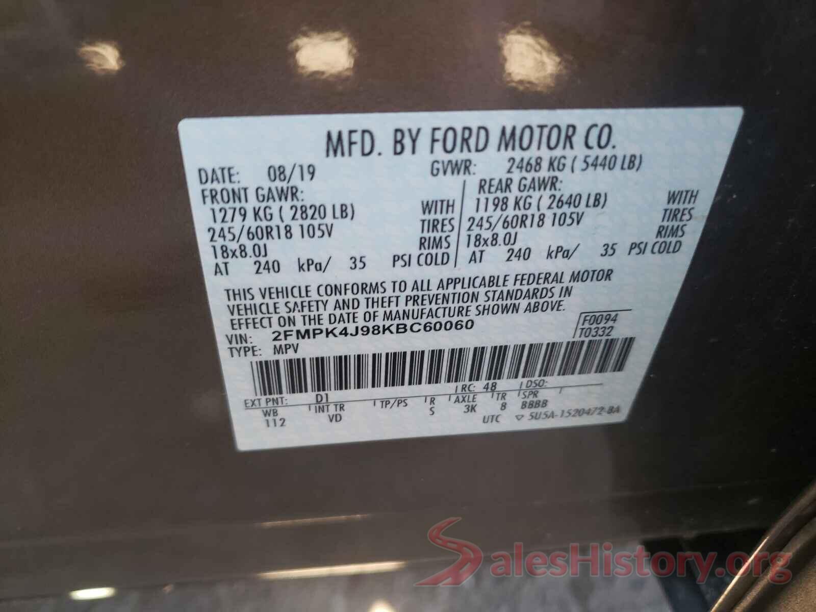 2FMPK4J98KBC60060 2019 FORD EDGE