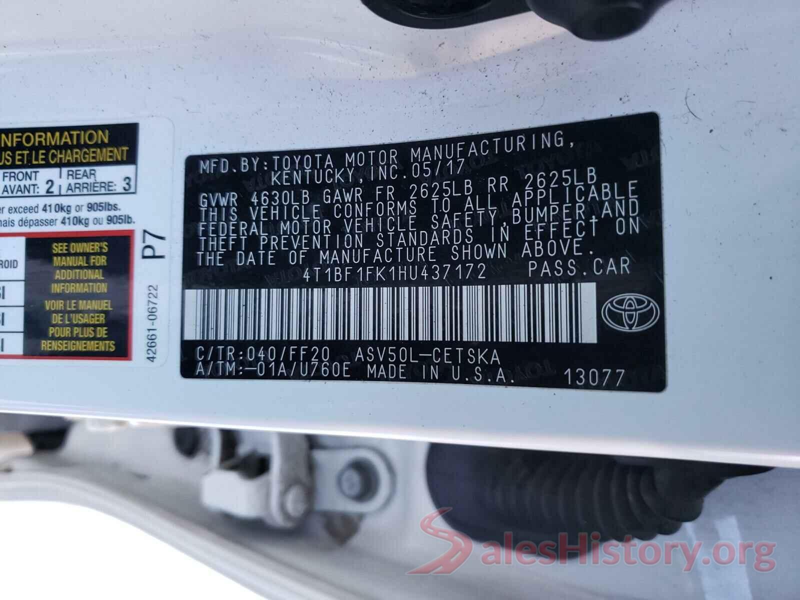 4T1BF1FK1HU437172 2017 TOYOTA CAMRY