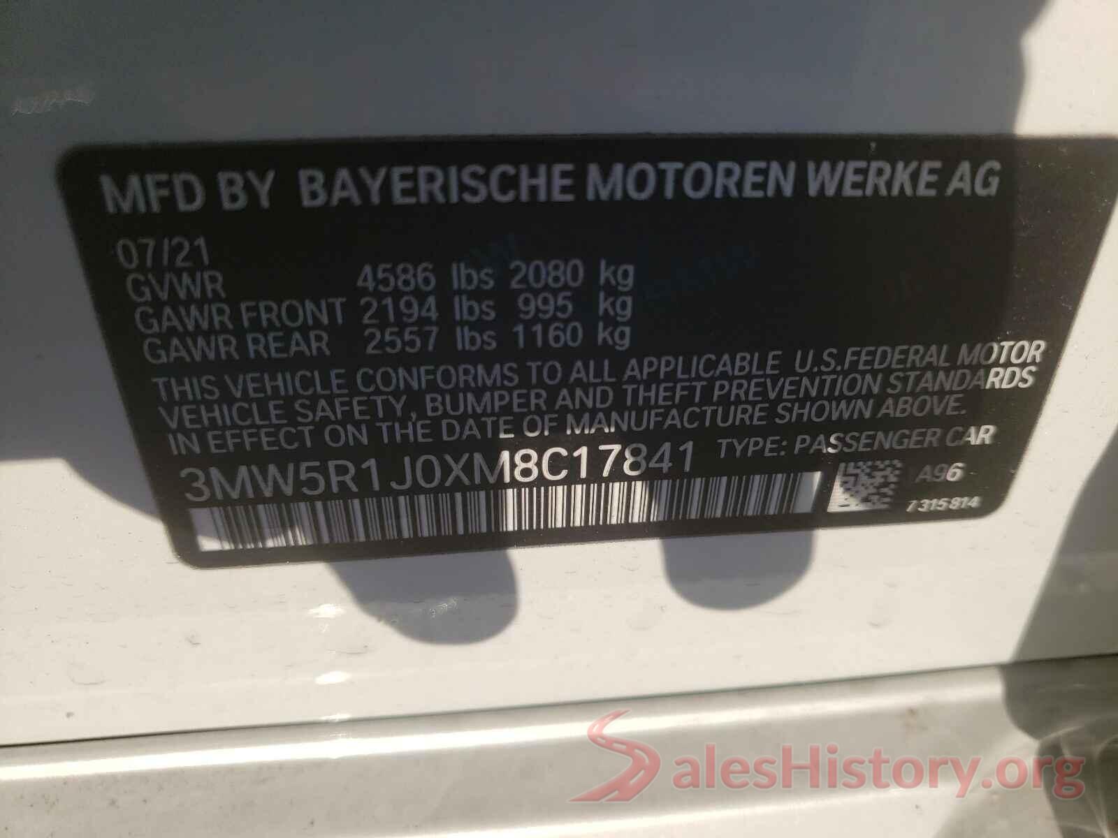 3MW5R1J0XM8C17841 2021 BMW 3 SERIES