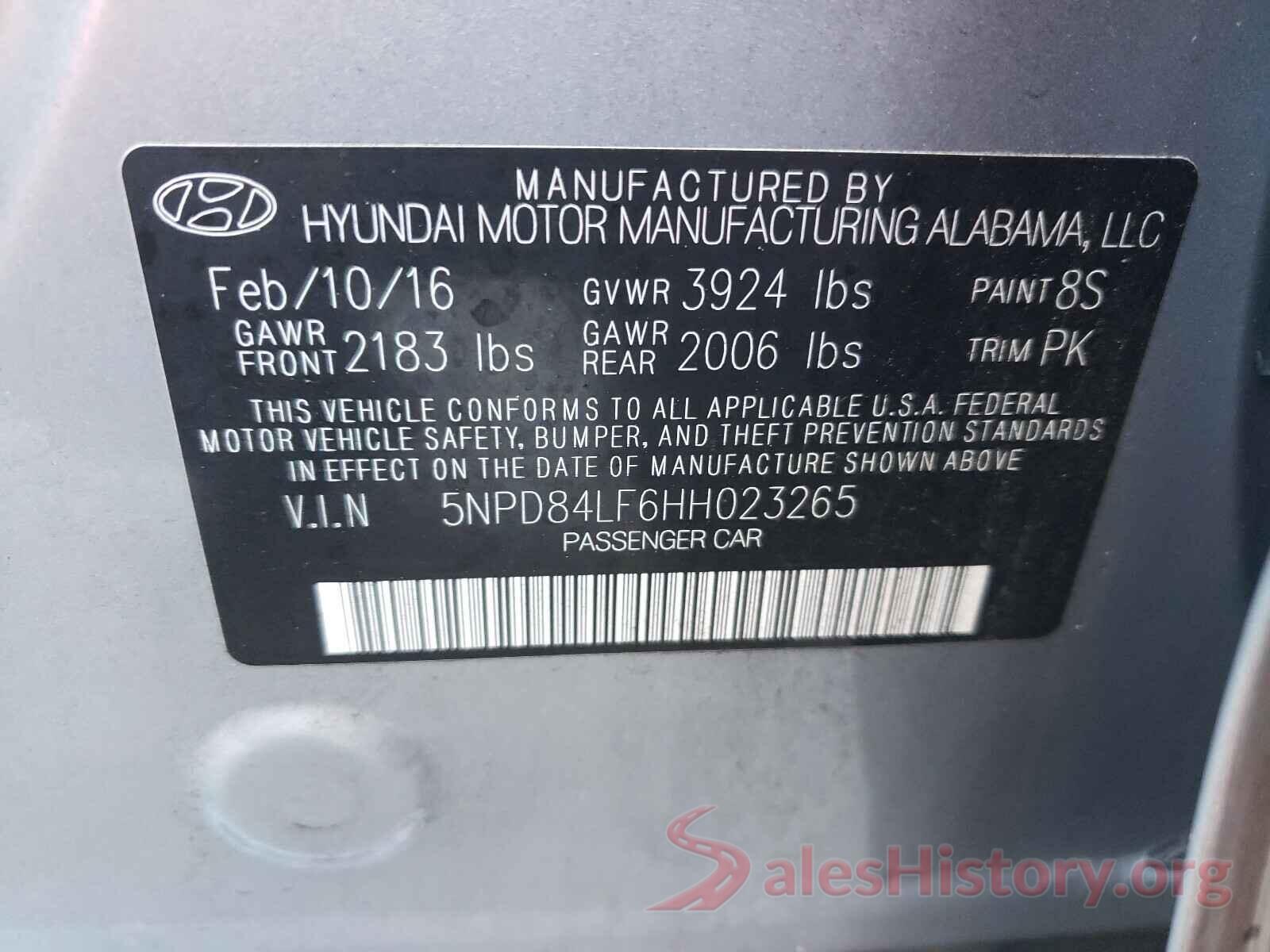 5NPD84LF6HH023265 2017 HYUNDAI ELANTRA