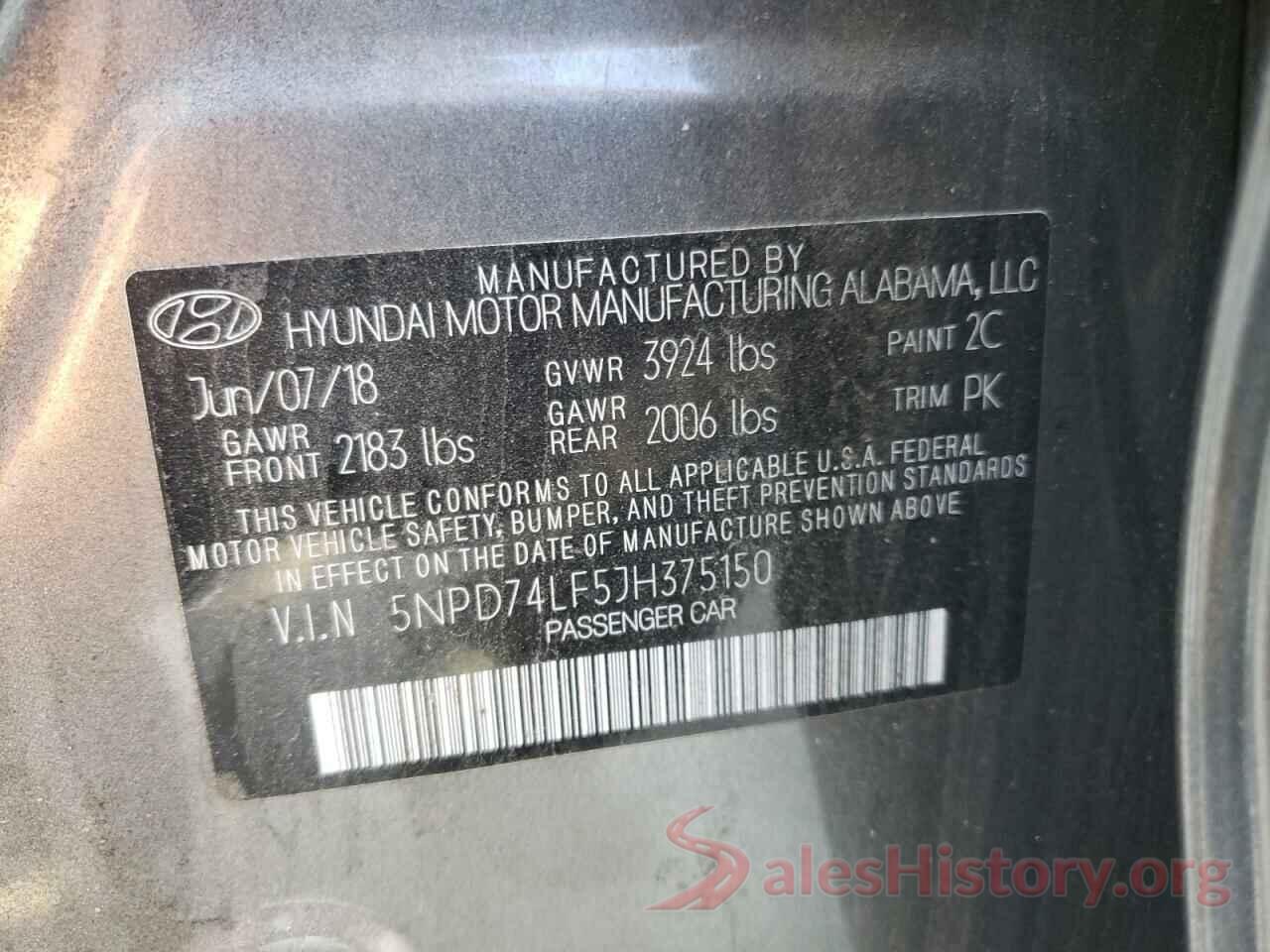 5NPD74LF5JH375150 2018 HYUNDAI ELANTRA