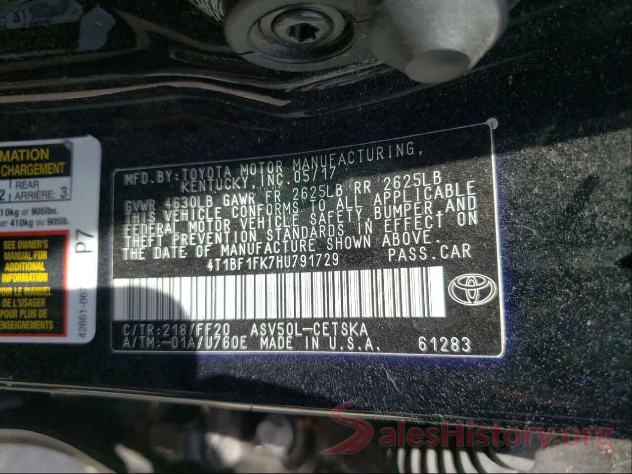 4T1BF1FK7HU791729 2017 TOYOTA CAMRY