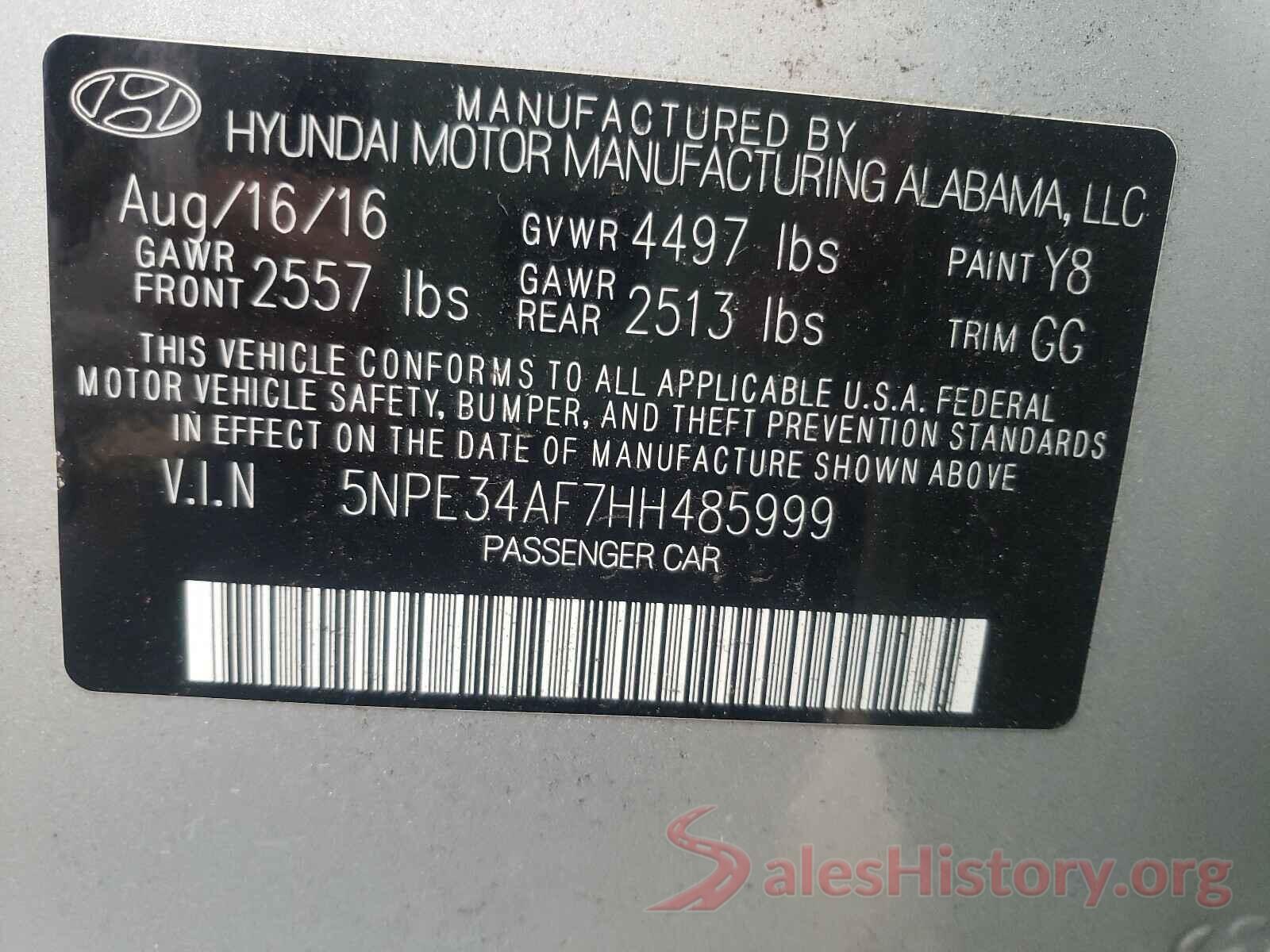 5NPE34AF7HH485999 2017 HYUNDAI SONATA