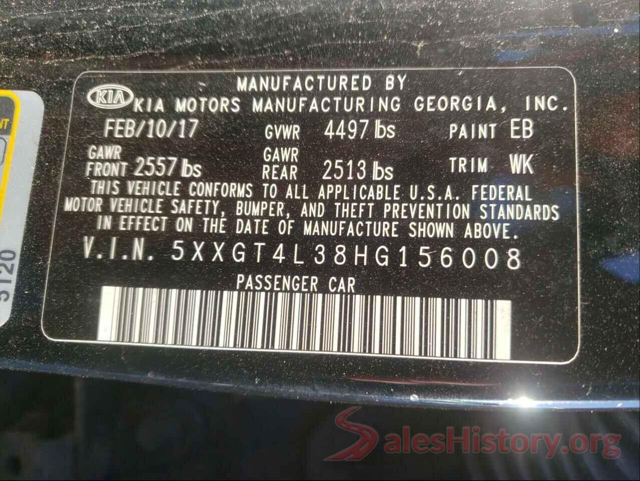 5XXGT4L38HG156008 2017 KIA OPTIMA