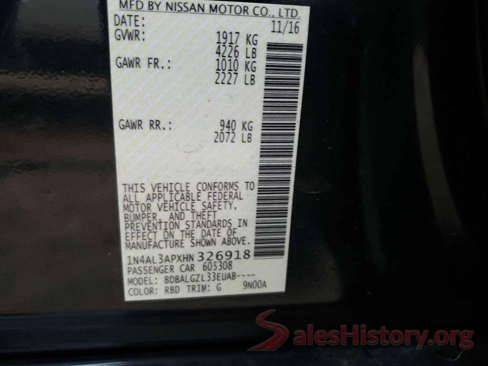 1N4AL3APXHN326918 2017 NISSAN ALTIMA