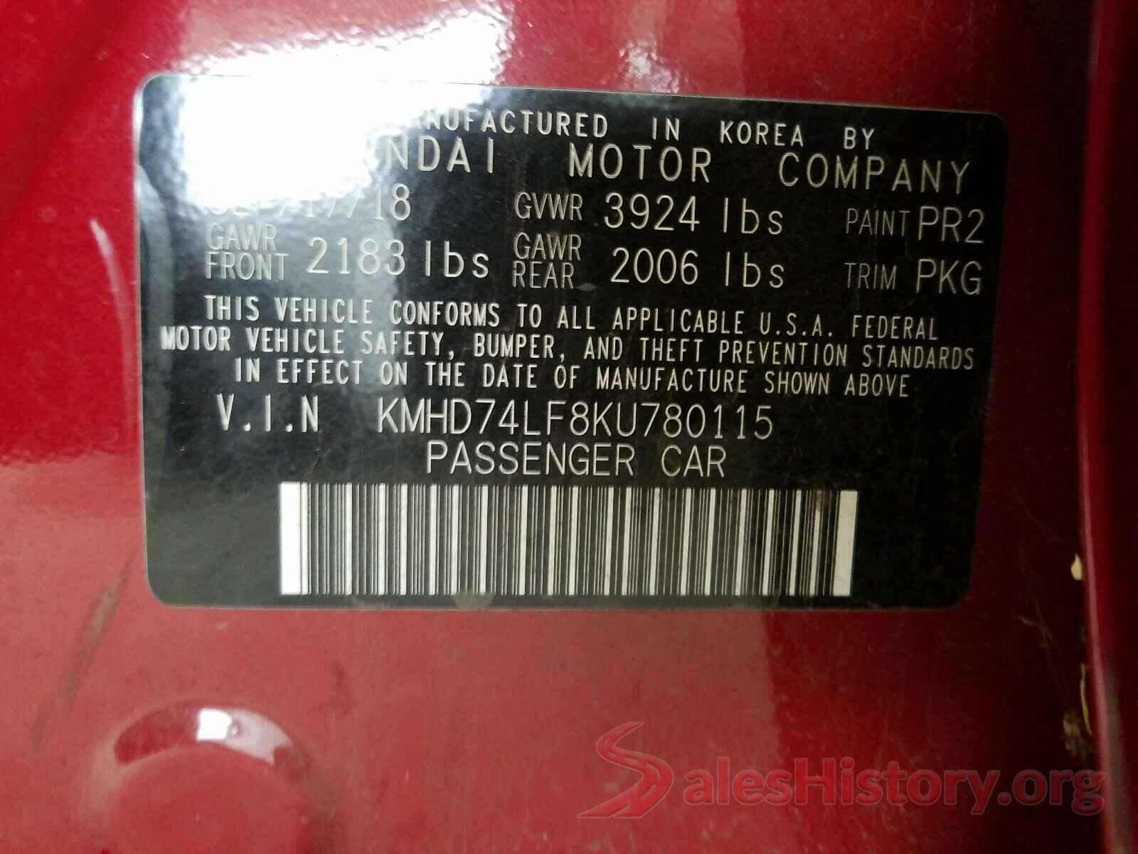 KMHD74LF8KU780115 2019 HYUNDAI ELANTRA