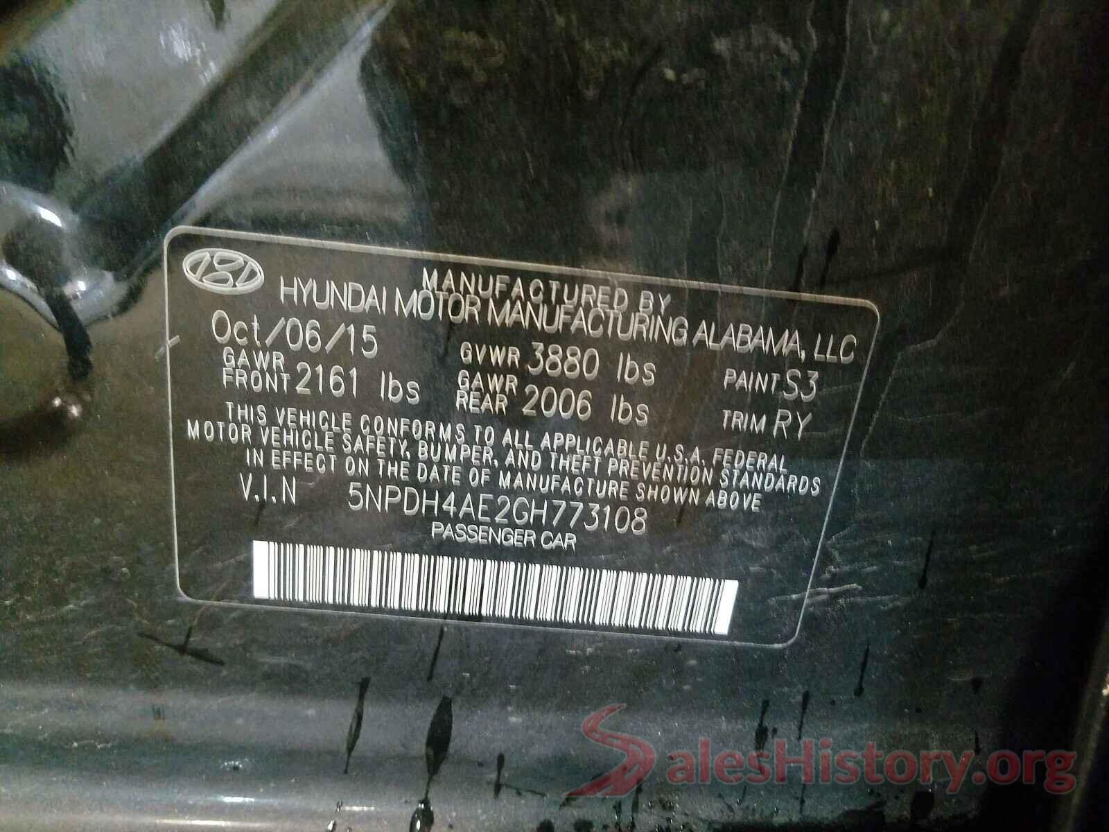 5NPDH4AE2GH773108 2016 HYUNDAI ELANTRA