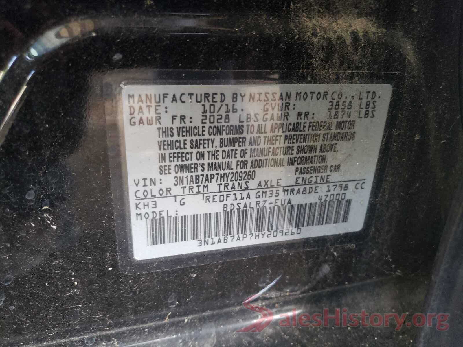 3N1AB7AP7HY209260 2017 NISSAN SENTRA