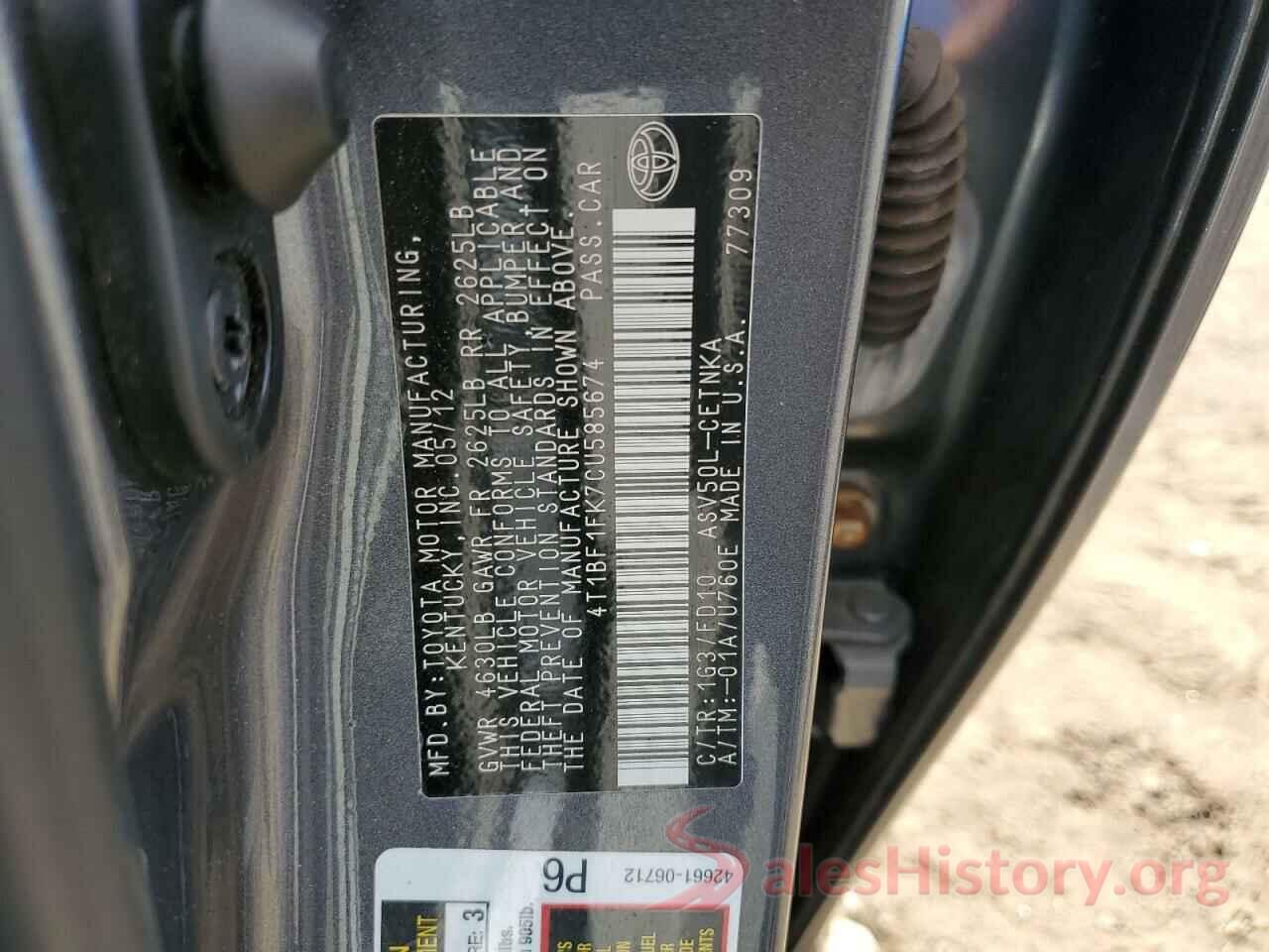 4T1BF1FK7CU585674 2012 TOYOTA CAMRY