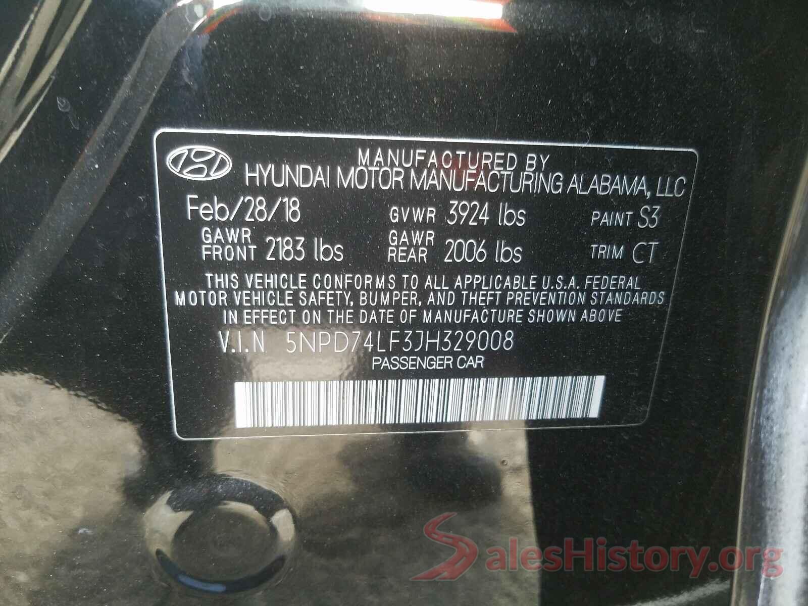 5NPD74LF3JH329008 2018 HYUNDAI ELANTRA