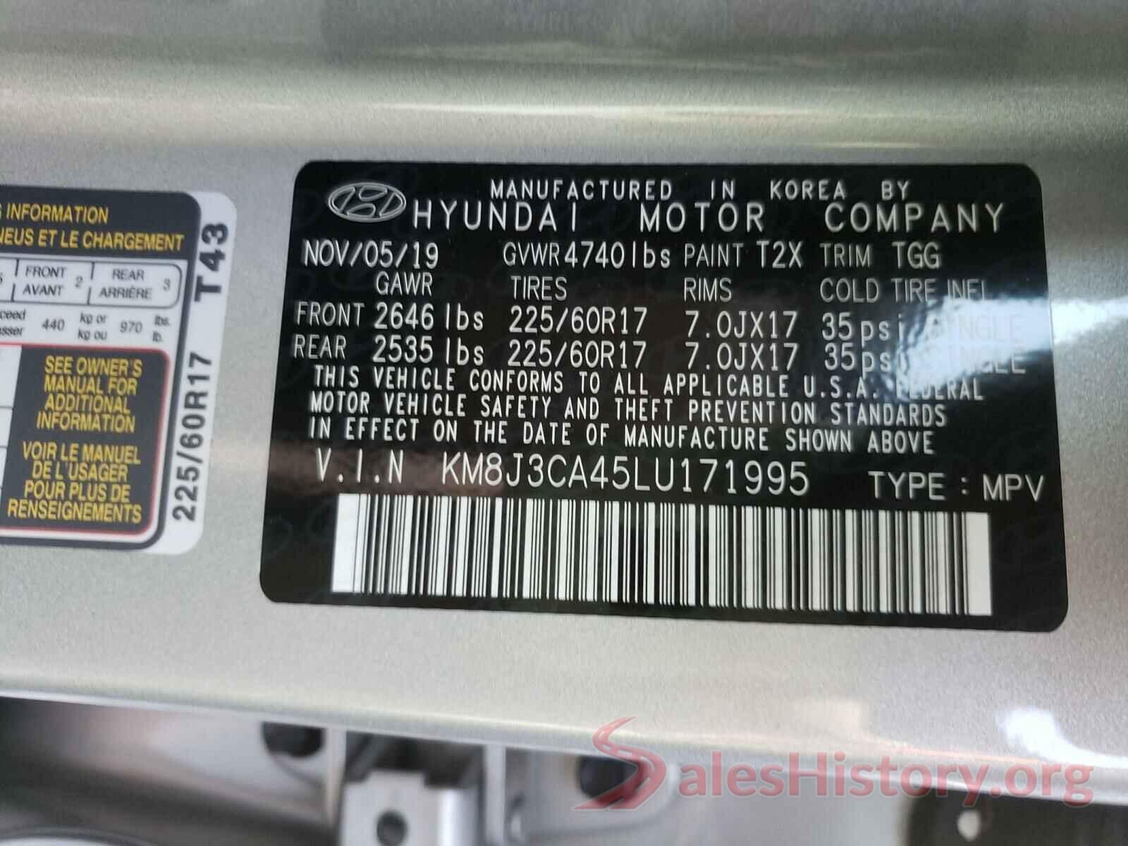 KM8J3CA45LU171995 2020 HYUNDAI TUCSON