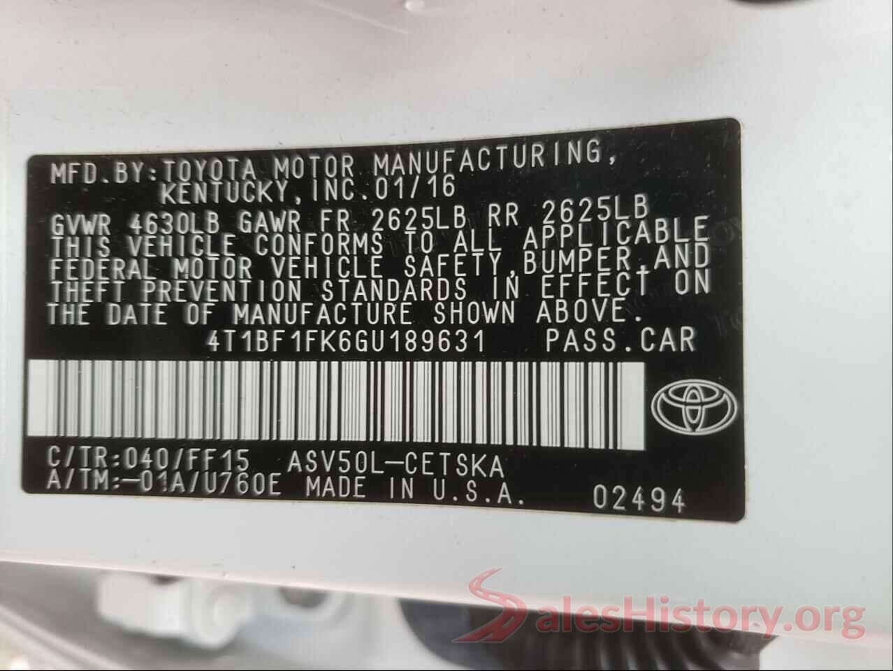 4T1BF1FK6GU189631 2016 TOYOTA CAMRY