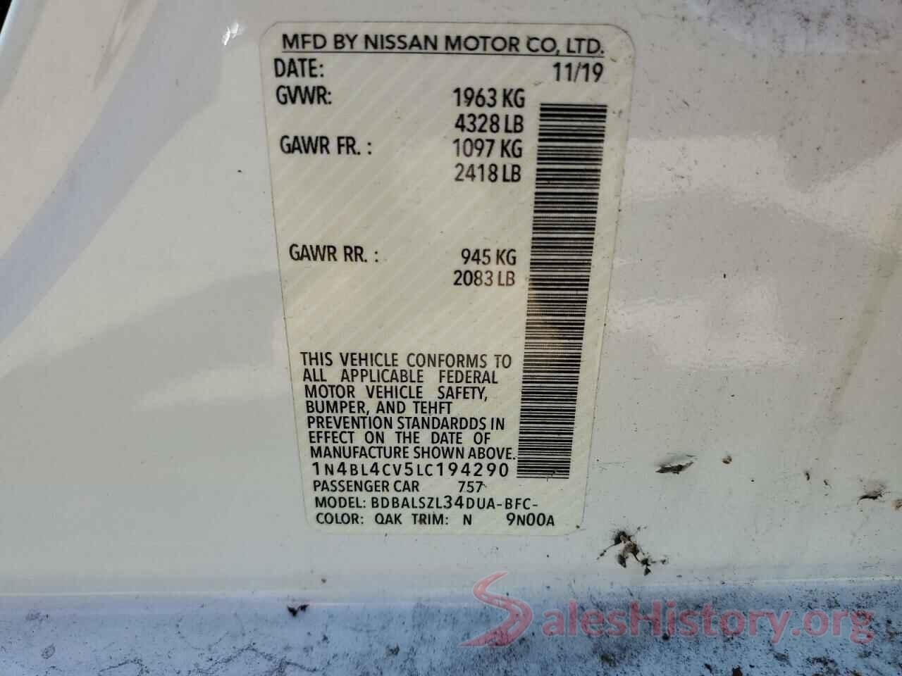 1N4BL4CV5LC194290 2020 NISSAN ALTIMA