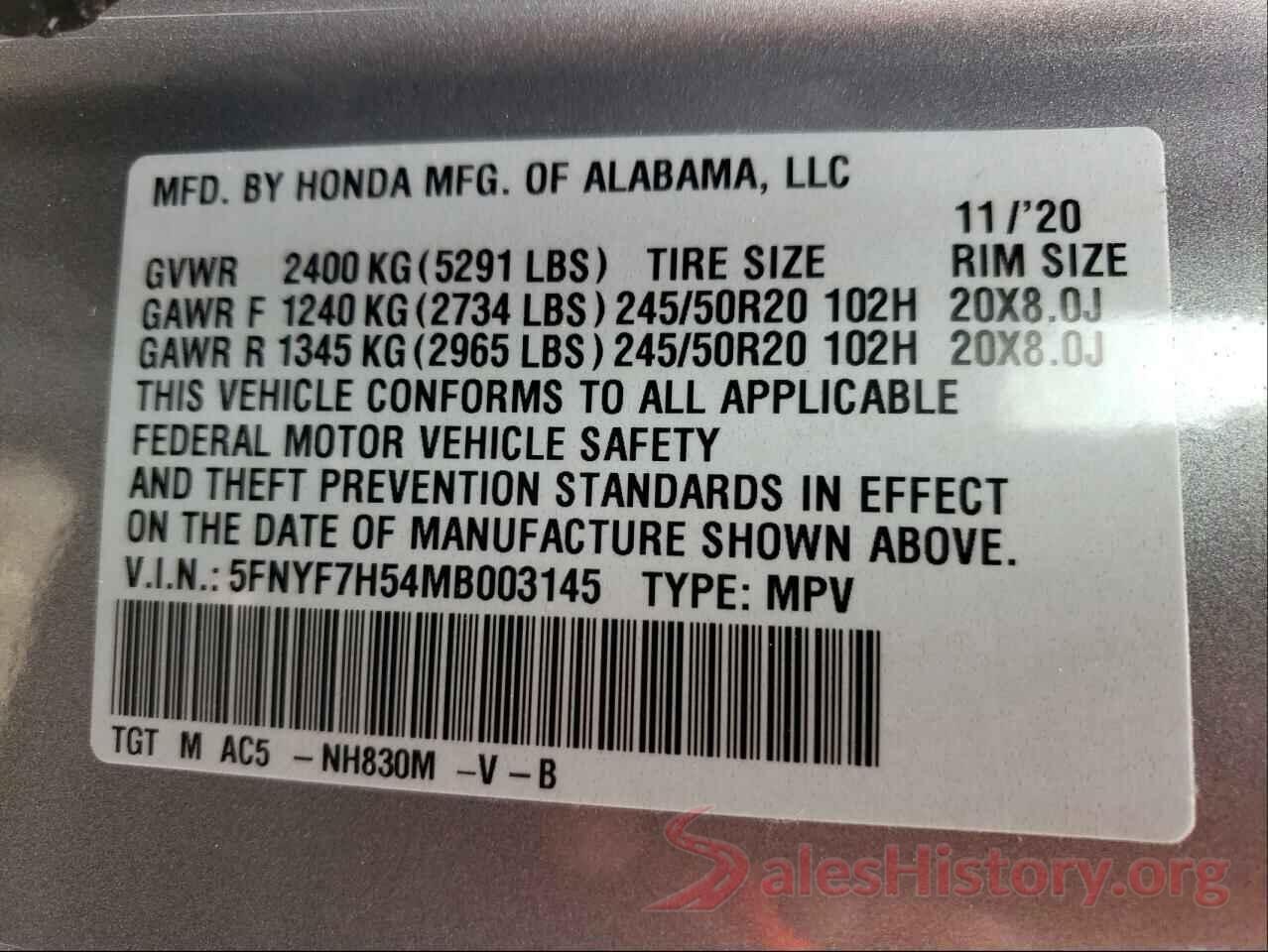 5FNYF7H54MB003145 2021 HONDA PASSPORT