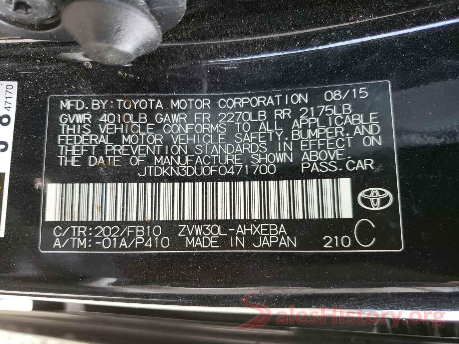 JTDKN3DU0F0471700 2015 TOYOTA PRIUS