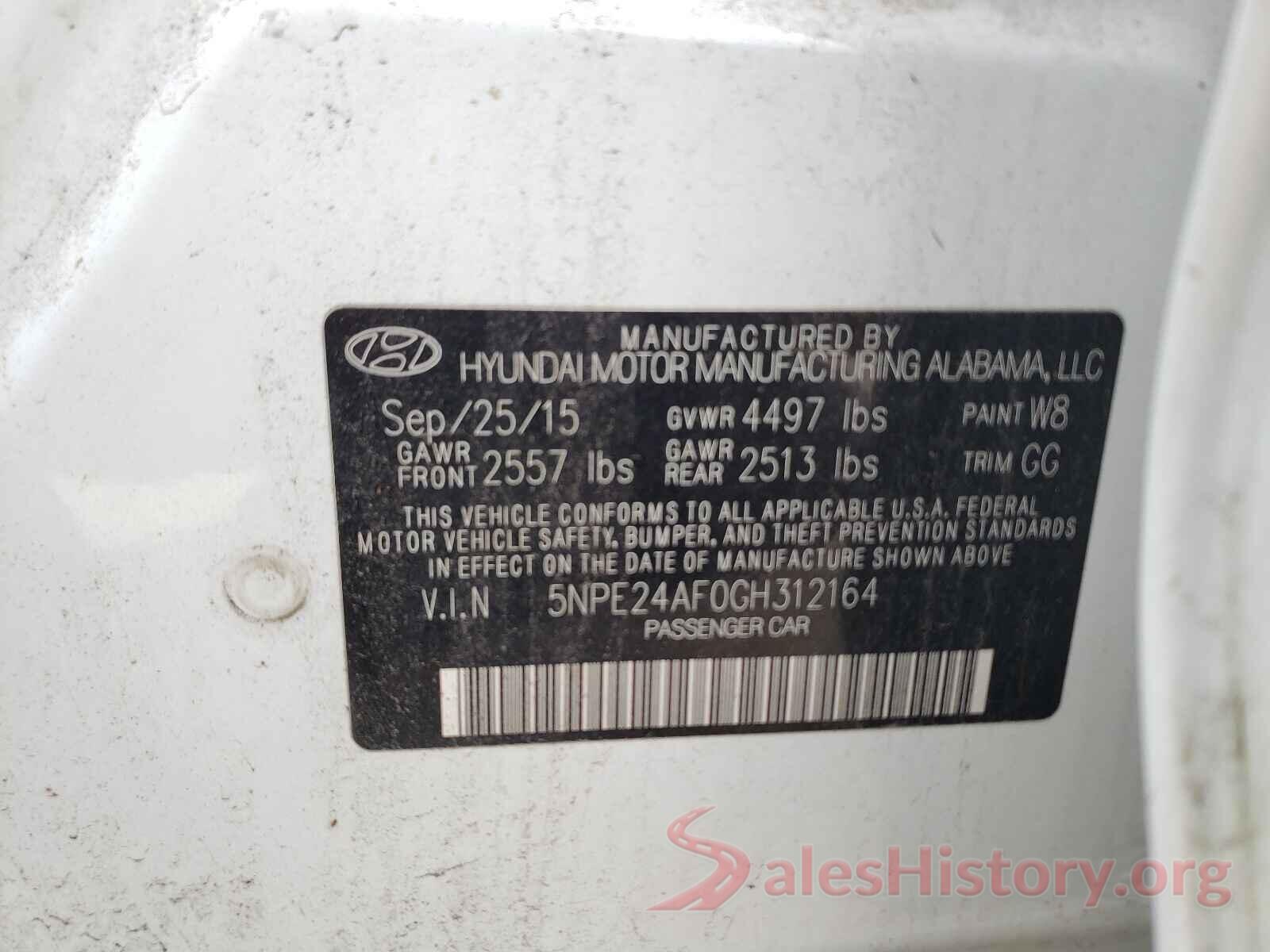 5NPE24AF0GH312164 2016 HYUNDAI SONATA