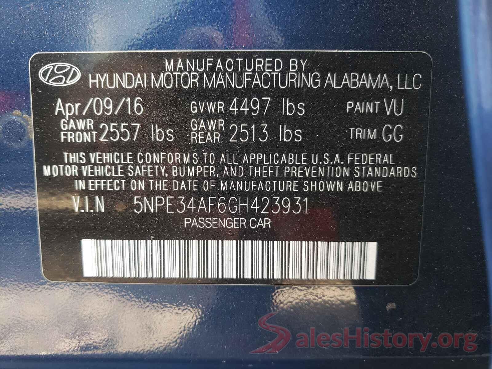 5NPE34AF6GH423931 2016 HYUNDAI SONATA