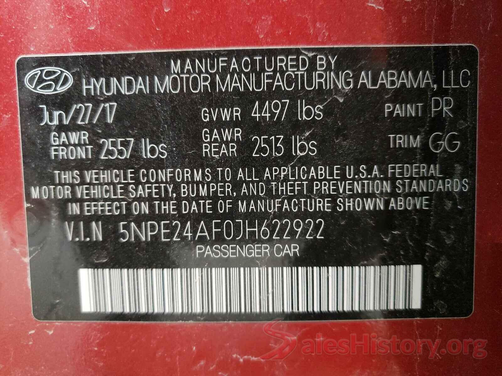 5NPE24AF0JH622922 2018 HYUNDAI SONATA