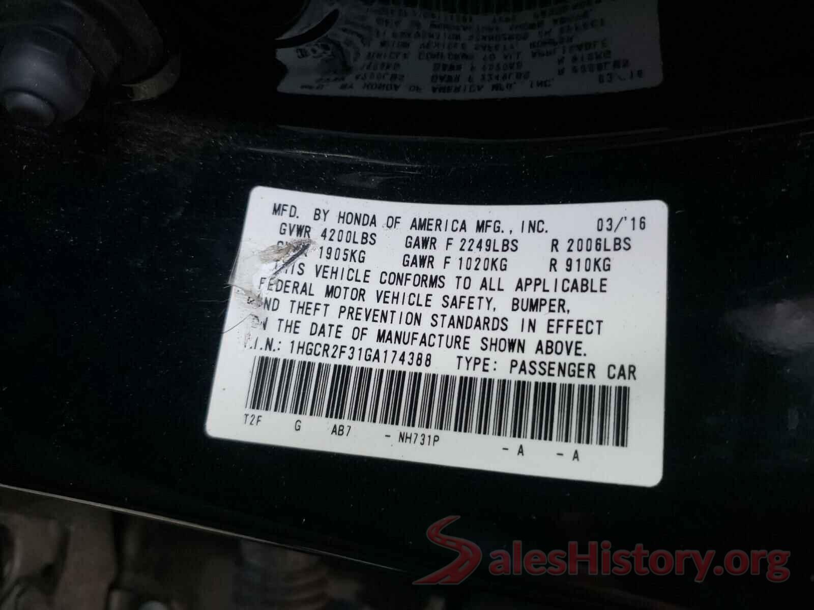 1HGCR2F31GA174388 2016 HONDA ACCORD