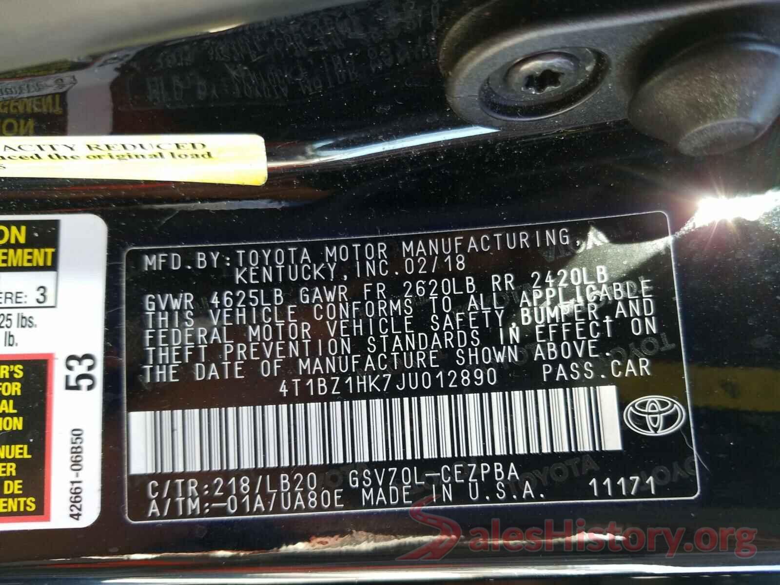 4T1BZ1HK7JU012890 2018 TOYOTA CAMRY