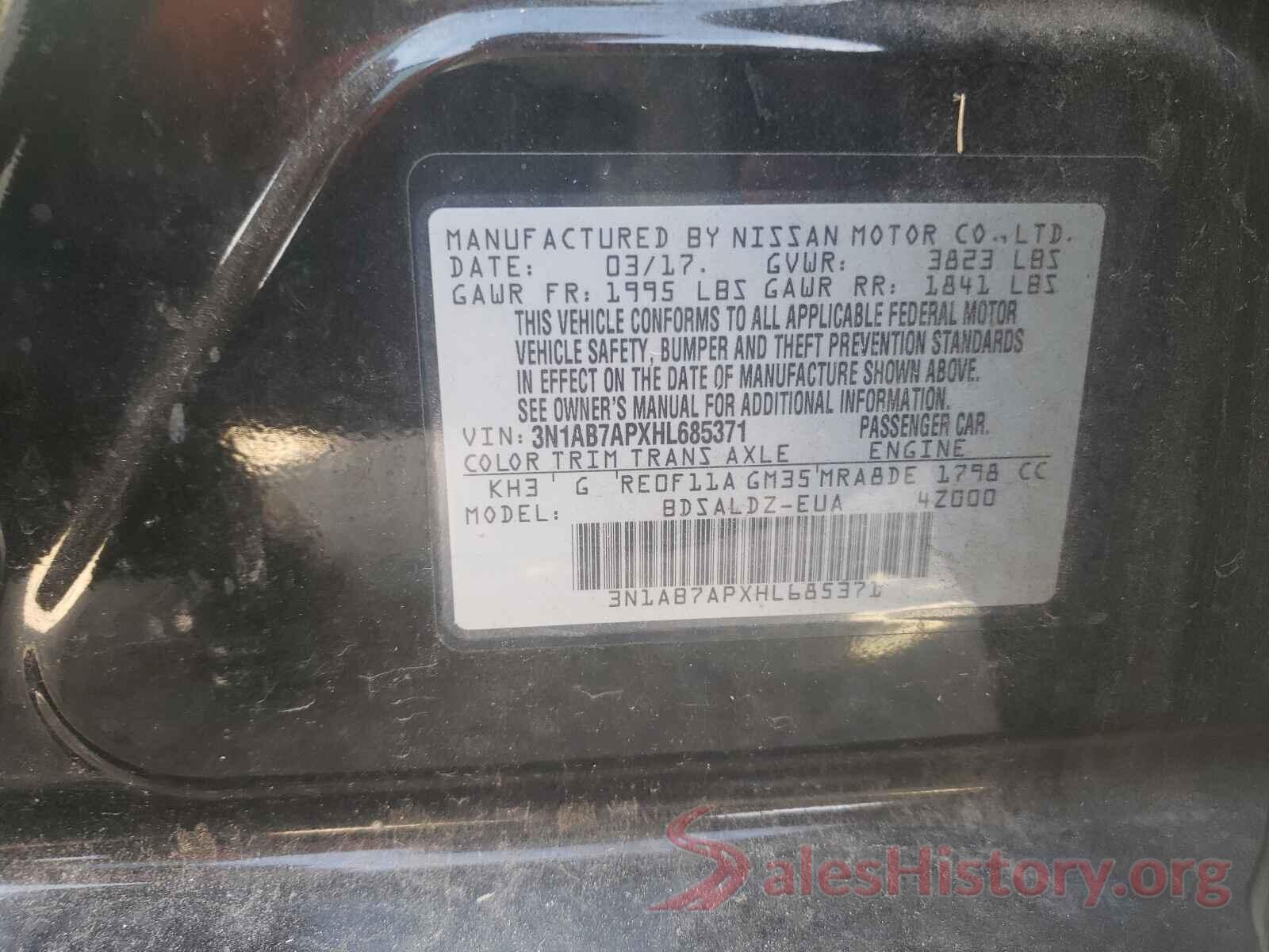 3N1AB7APXHL685371 2017 NISSAN SENTRA