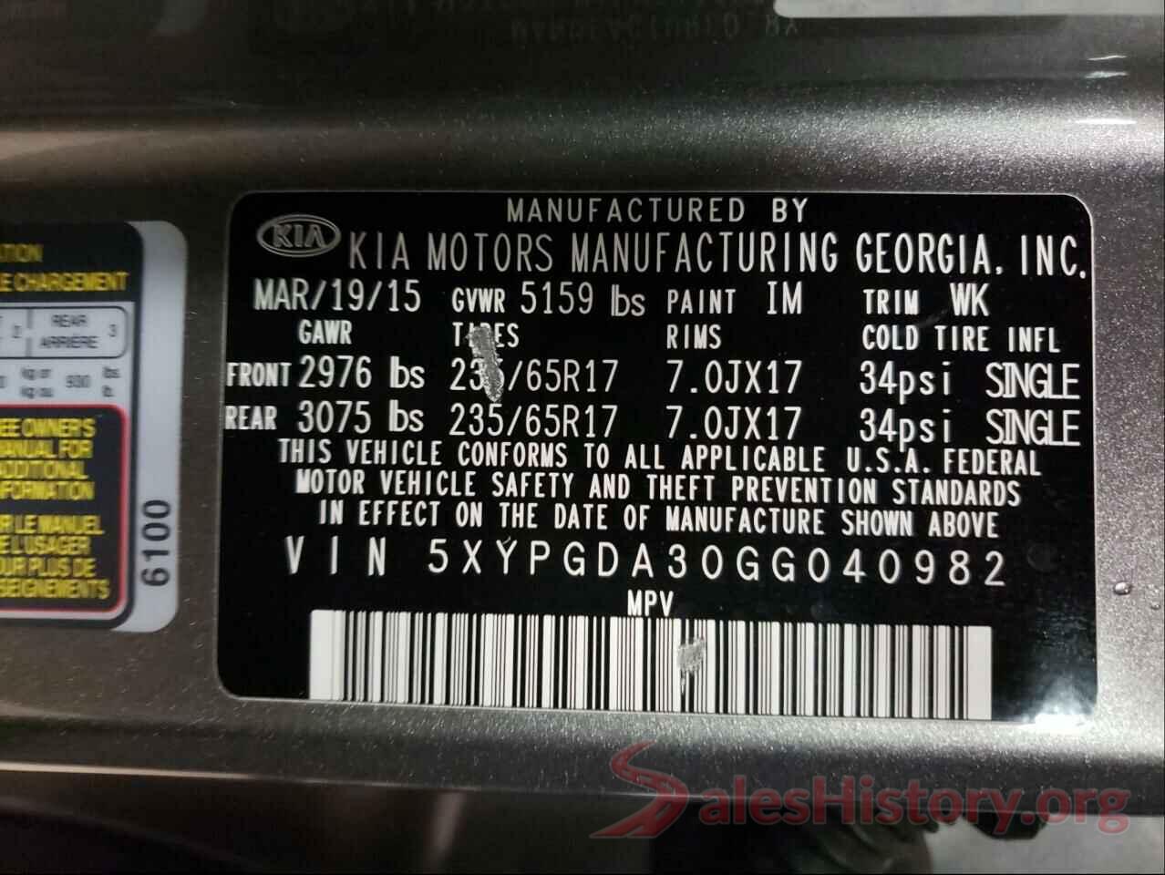 5XYPGDA30GG040982 2016 KIA SORENTO