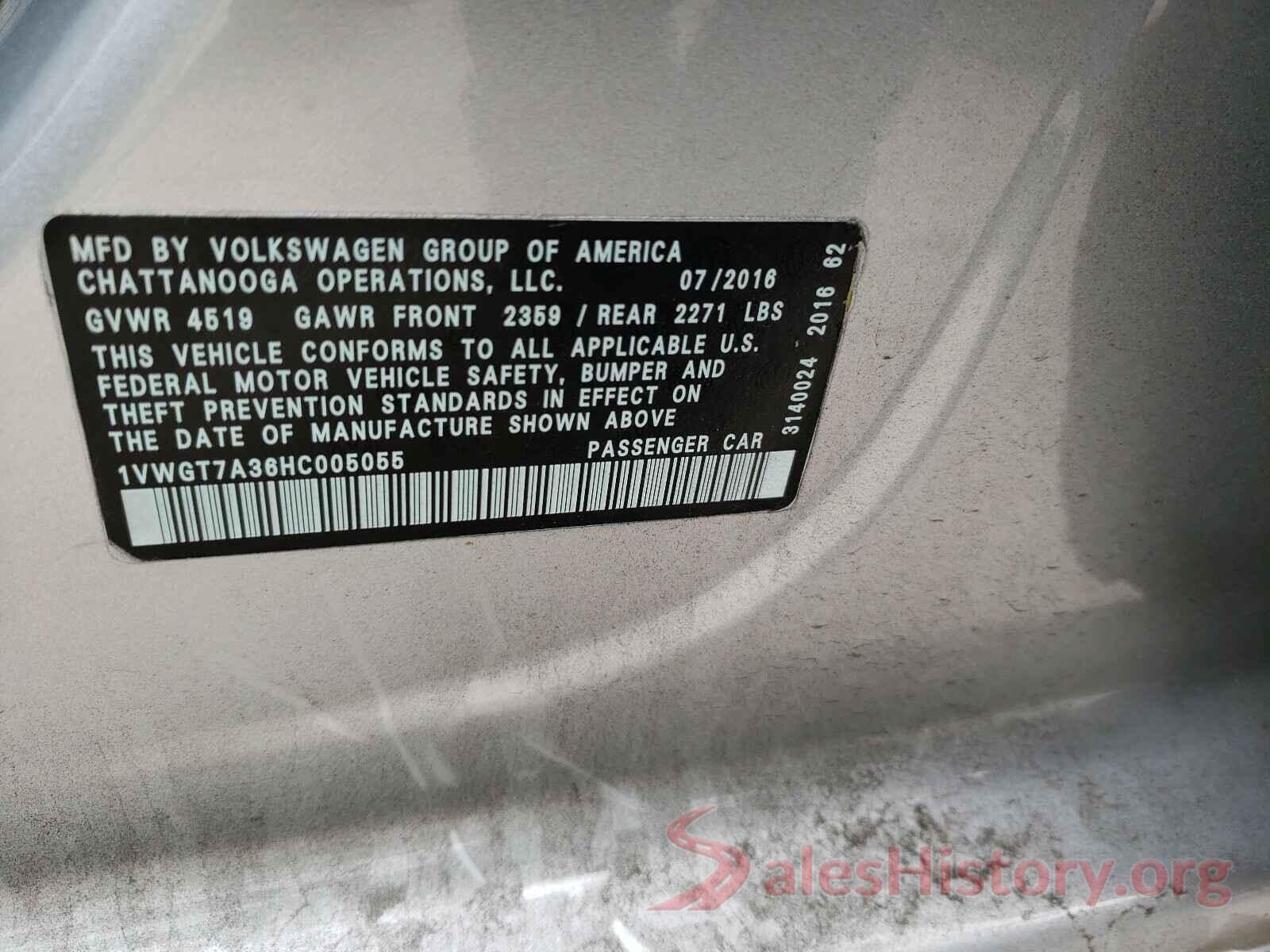 1VWGT7A36HC005055 2017 VOLKSWAGEN PASSAT