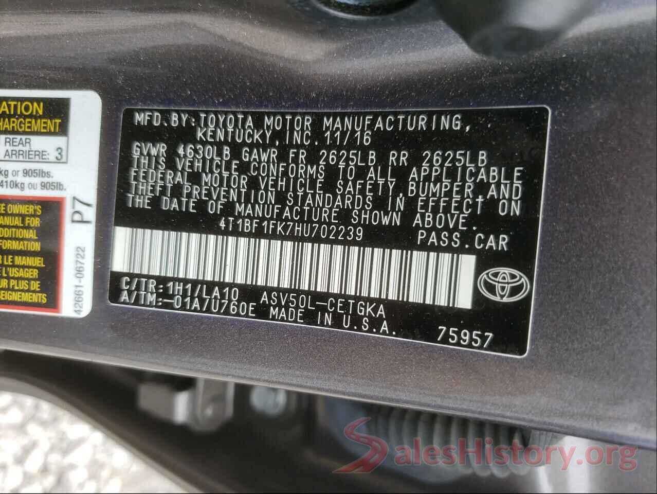 4T1BF1FK7HU702239 2017 TOYOTA CAMRY