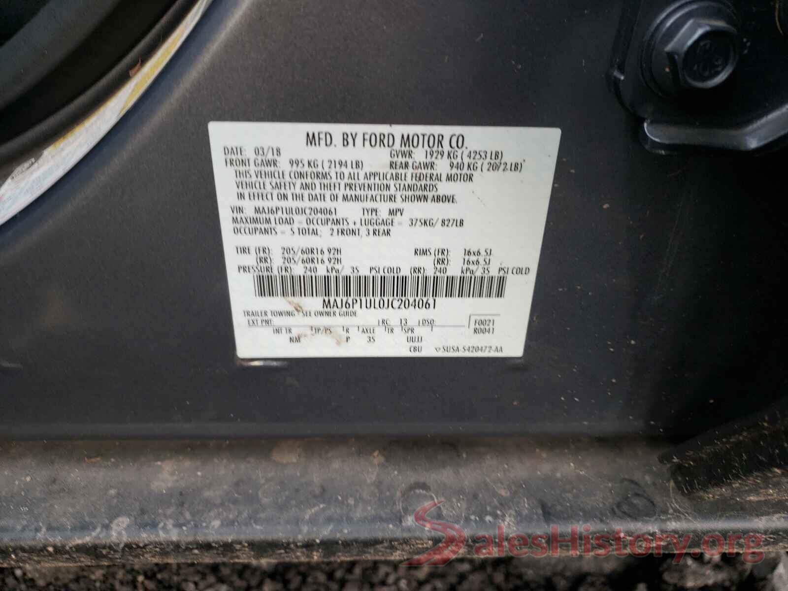 MAJ6P1UL0JC204061 2018 FORD ALL OTHER