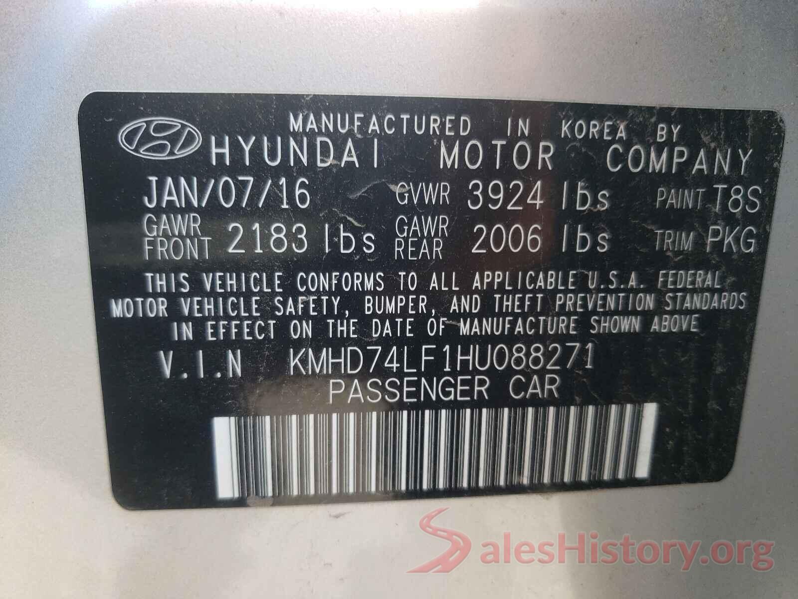 KMHD74LF1HU088271 2017 HYUNDAI ELANTRA