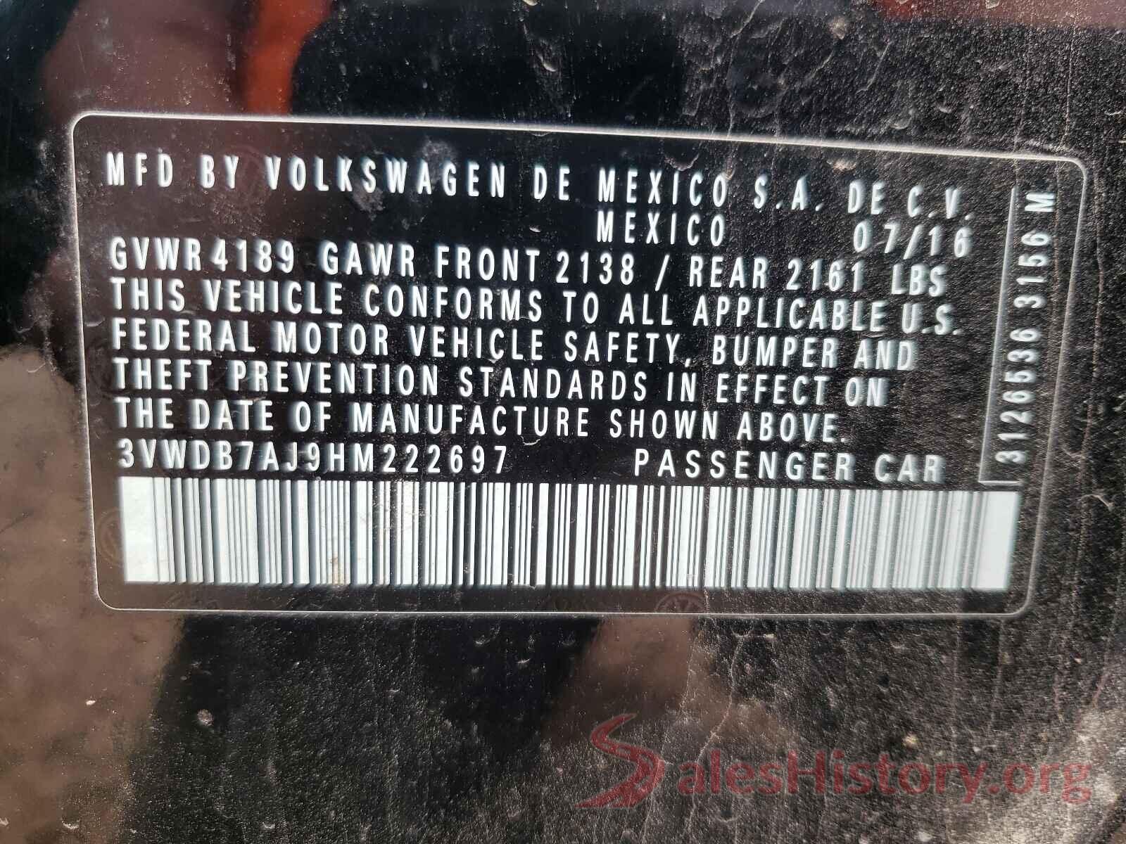 3VWDB7AJ9HM222697 2017 VOLKSWAGEN JETTA