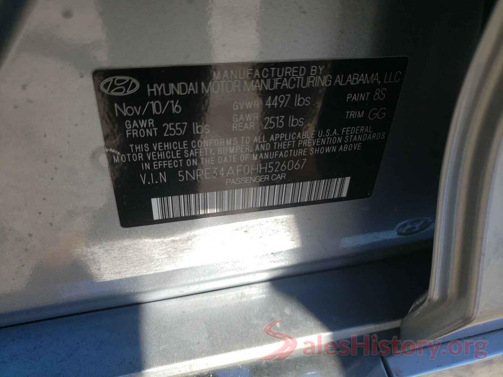 5NPE34AF0HH526067 2017 HYUNDAI SONATA