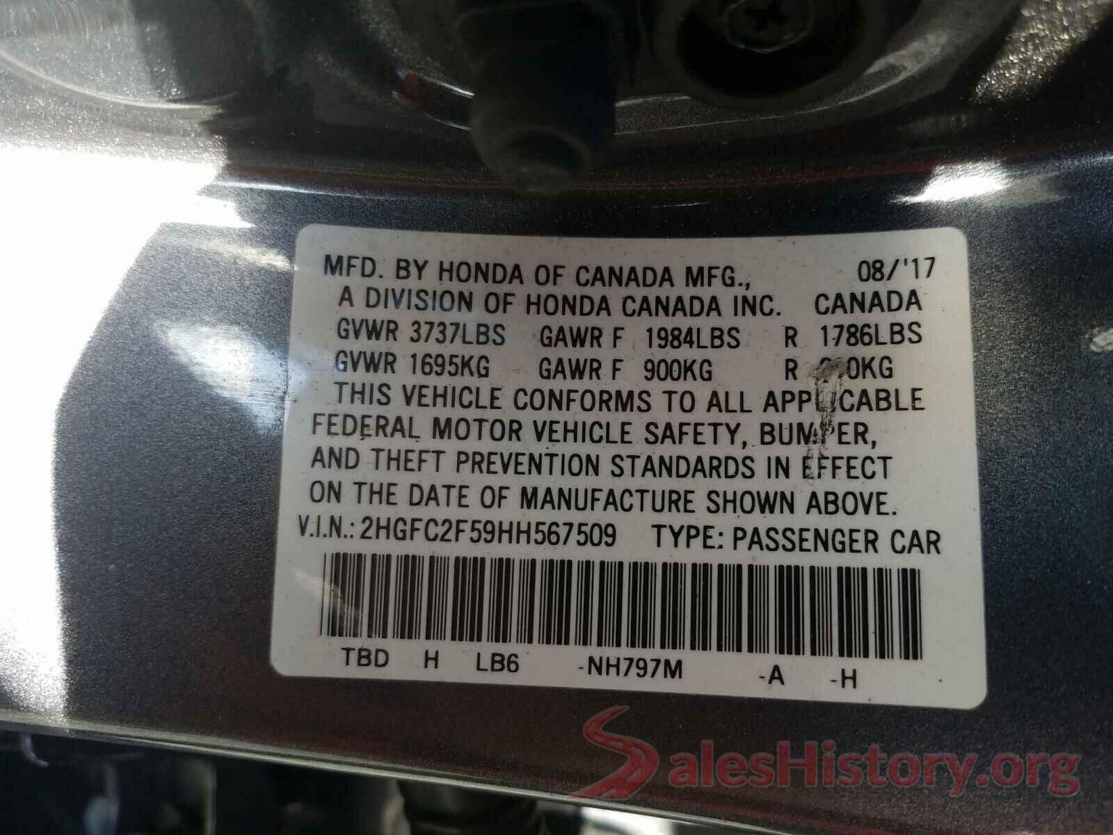 2HGFC2F59HH567509 2017 HONDA CIVIC