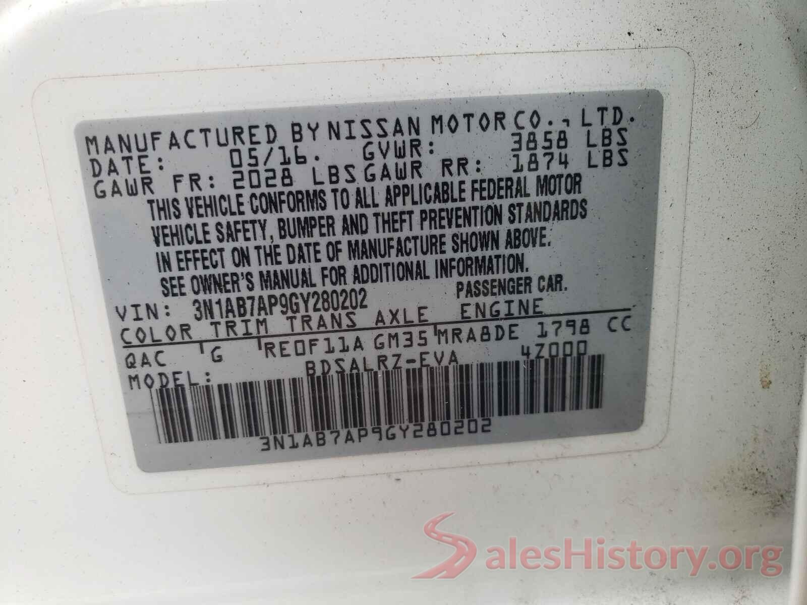 3N1AB7AP9GY280202 2016 NISSAN SENTRA